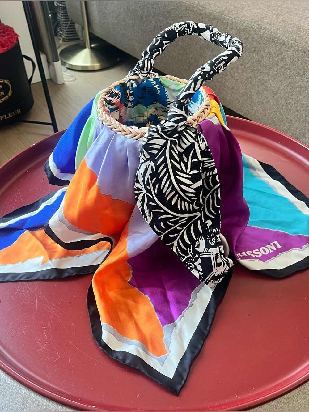 Vintage Missoni Colorful Scarf Handle Basket Bag